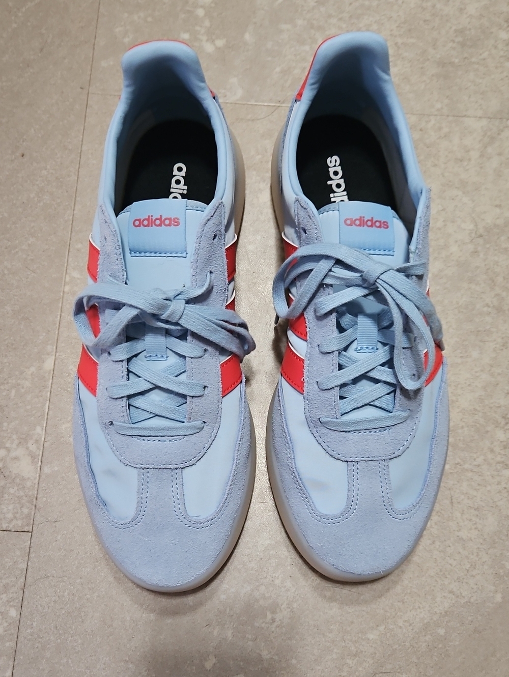 Adidas Light Blue Court Sneakers with Red Stripe Accents